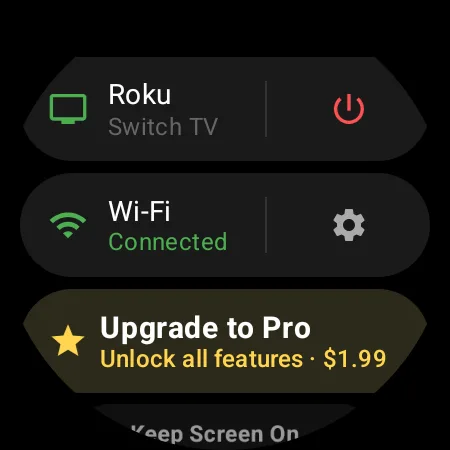 The app’s menu on the watch with the “Upgrade to Pro” item