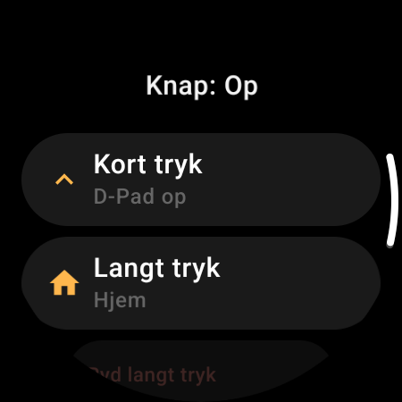 Tildeling af knapper på en smartwatch-fjernbetjening til TV – separate handlinger for »Kort tryk« og »Langt tryk« på knappen Op