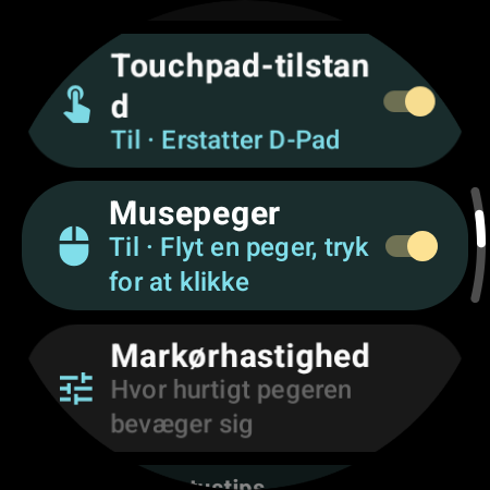 »Musepeger« slået til med indstillingen »Markørhastighed« på uret