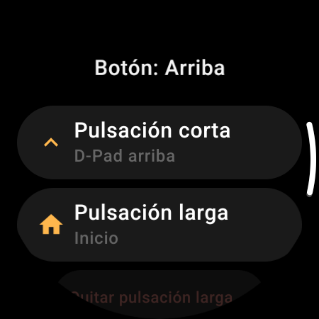 Reasignación de botones en el mando de TV del smartwatch: acciones independientes de Pulsación corta y Pulsación larga para el botón Arriba
