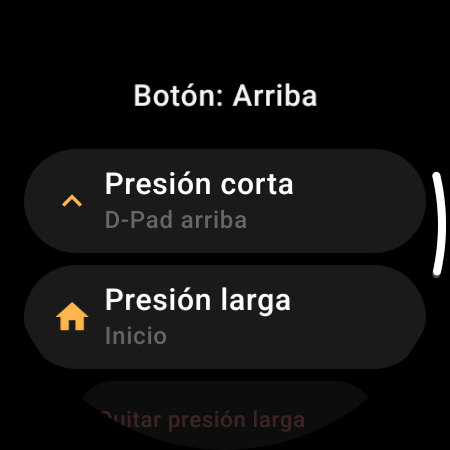 Reasignación de botones en el control remoto de TV del smartwatch: acciones independientes de Presión corta y Presión larga para el botón Arriba