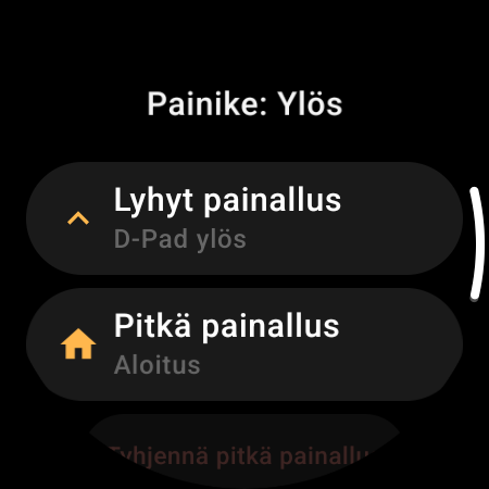 Painikkeiden muokkaus älykellon TV-kaukosäätimessä – Ylös-painikkeen erilliset toiminnot kohdille Lyhyt painallus ja Pitkä painallus