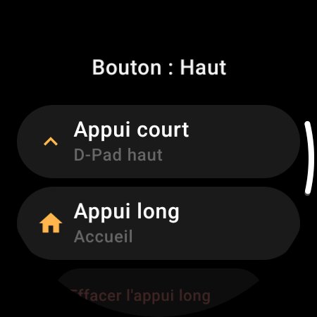 Réaffectation des boutons d’une télécommande TV sur montre connectée : actions Appui court et Appui long indépendantes pour le bouton Haut