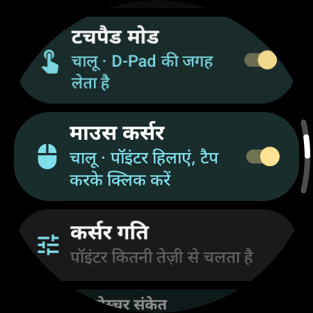 वॉच पर चालू “माउस कर्सर” और “कर्सर गति” सेटिंग