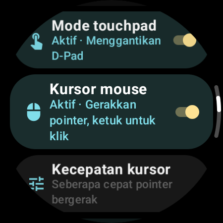 “Kursor mouse” aktif dengan setelan “Kecepatan kursor” di jam tangan