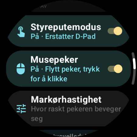 Musepeker slått på, med innstillingen Markørhastighet på klokken