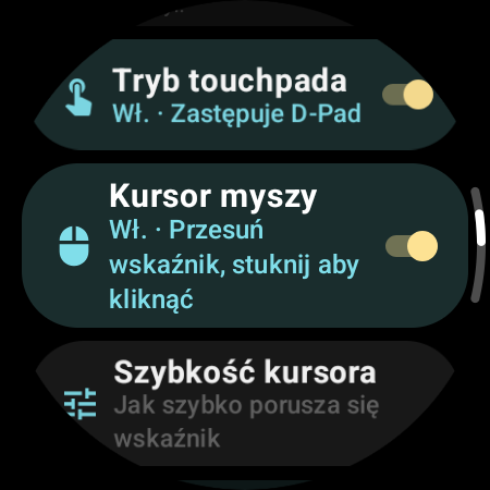 Włączony Kursor myszy z ustawieniem Szybkość kursora na zegarku