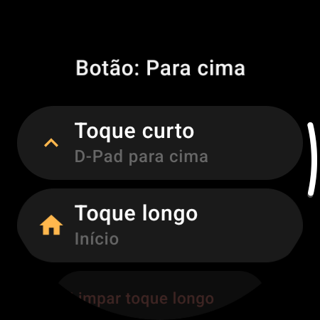 Remapeamento de botões no controle remoto de TV do smartwatch — ações independentes de Toque curto e Toque longo para o botão Para cima