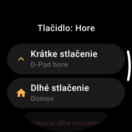 Premapovanie tlačidiel ovládača TV v smart hodinkách – samostatné akcie Krátke stlačenie a Dlhé stlačenie pre tlačidlo Hore