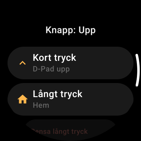 Knapptilldelning i TV-fjärrkontrollen för smartklocka – separata åtgärder för Kort tryck och Långt tryck på knappen Upp