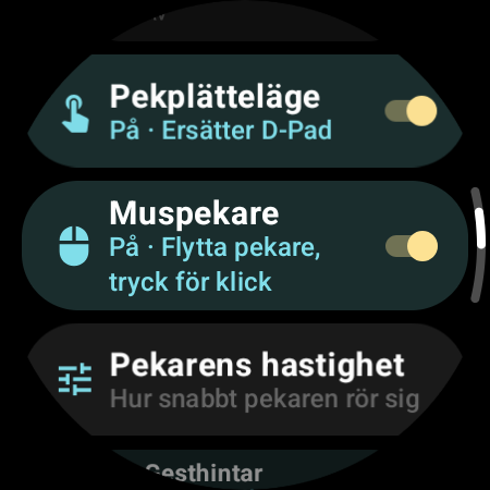 Muspekare påslagen, med inställningen Pekarens hastighet på klockan