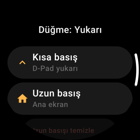 Akıllı saat TV kumandasında tuş yeniden atama — Yukarı tuşu için bağımsız Kısa basış ve Uzun basış eylemleri