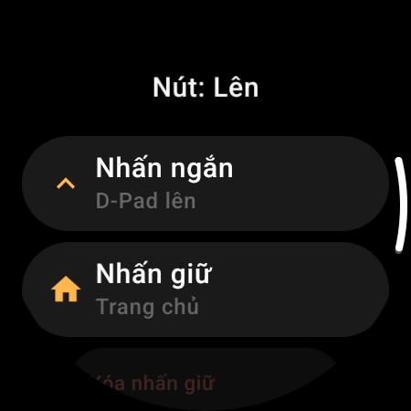 Gán lại nút trên ứng dụng điều khiển TV cho đồng hồ thông minh — thao tác “Nhấn ngắn” và “Nhấn giữ” riêng cho nút Lên