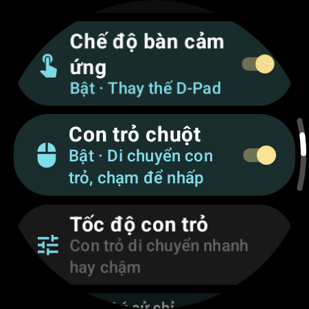 “Con trỏ chuột” đang bật cùng mục “Tốc độ con trỏ” trên đồng hồ